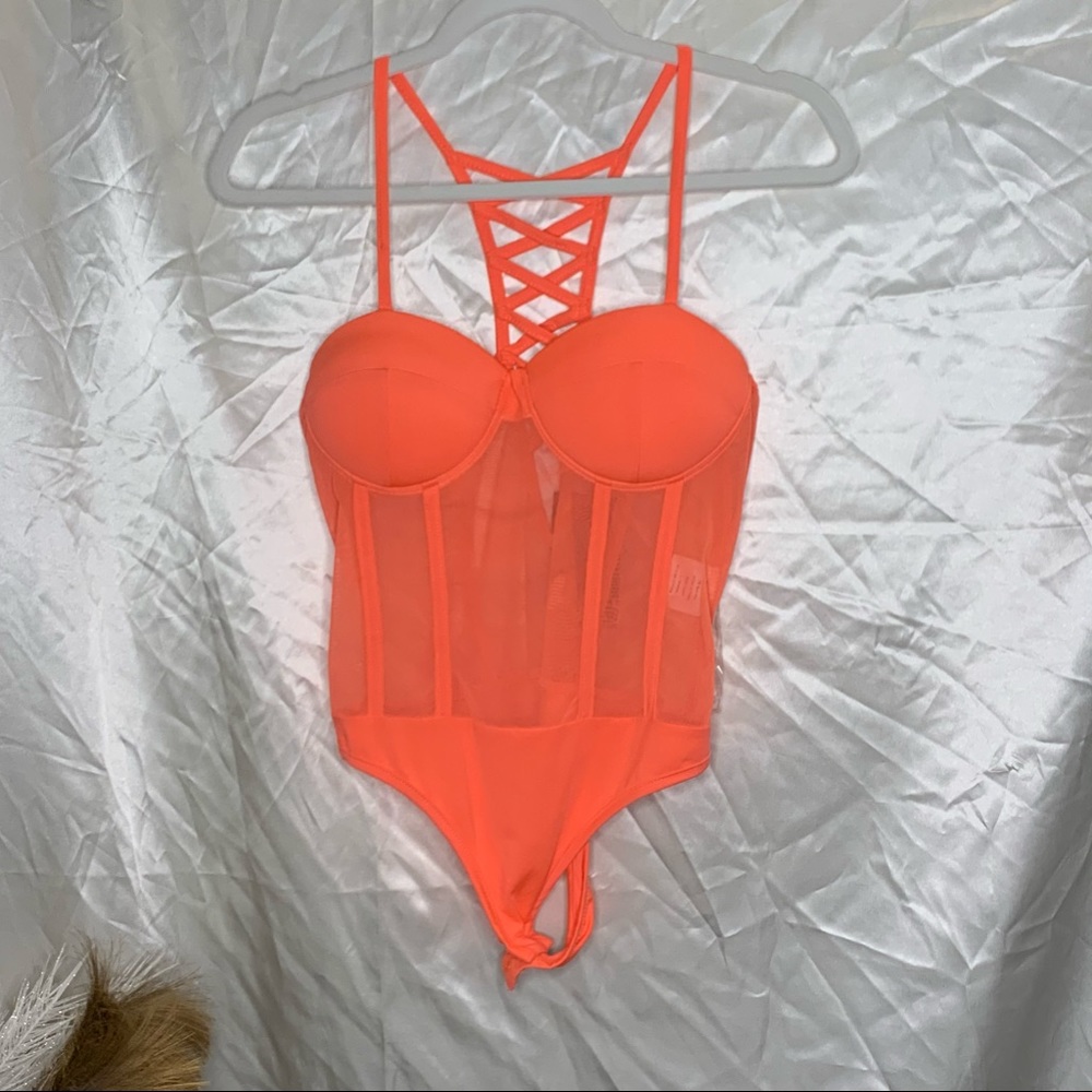 Pink Mesh crisscross Bodysuit